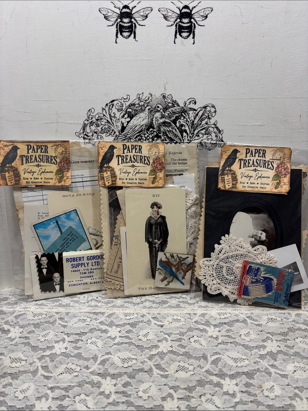 Paper Treasures Vintage Ephemera Pack - Neutral & Black  3 Pack Circa 1950-70
